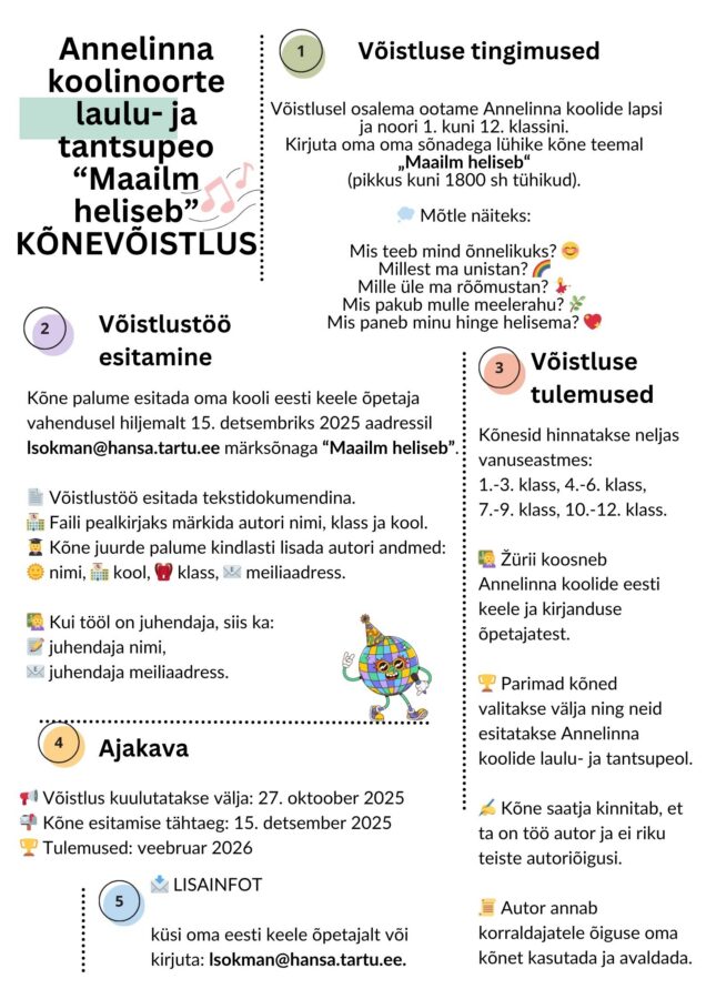 Annelinna koolinoorte laulu- ja tantsupeo “Maailm heliseb” KÕNEVÕISTLUS