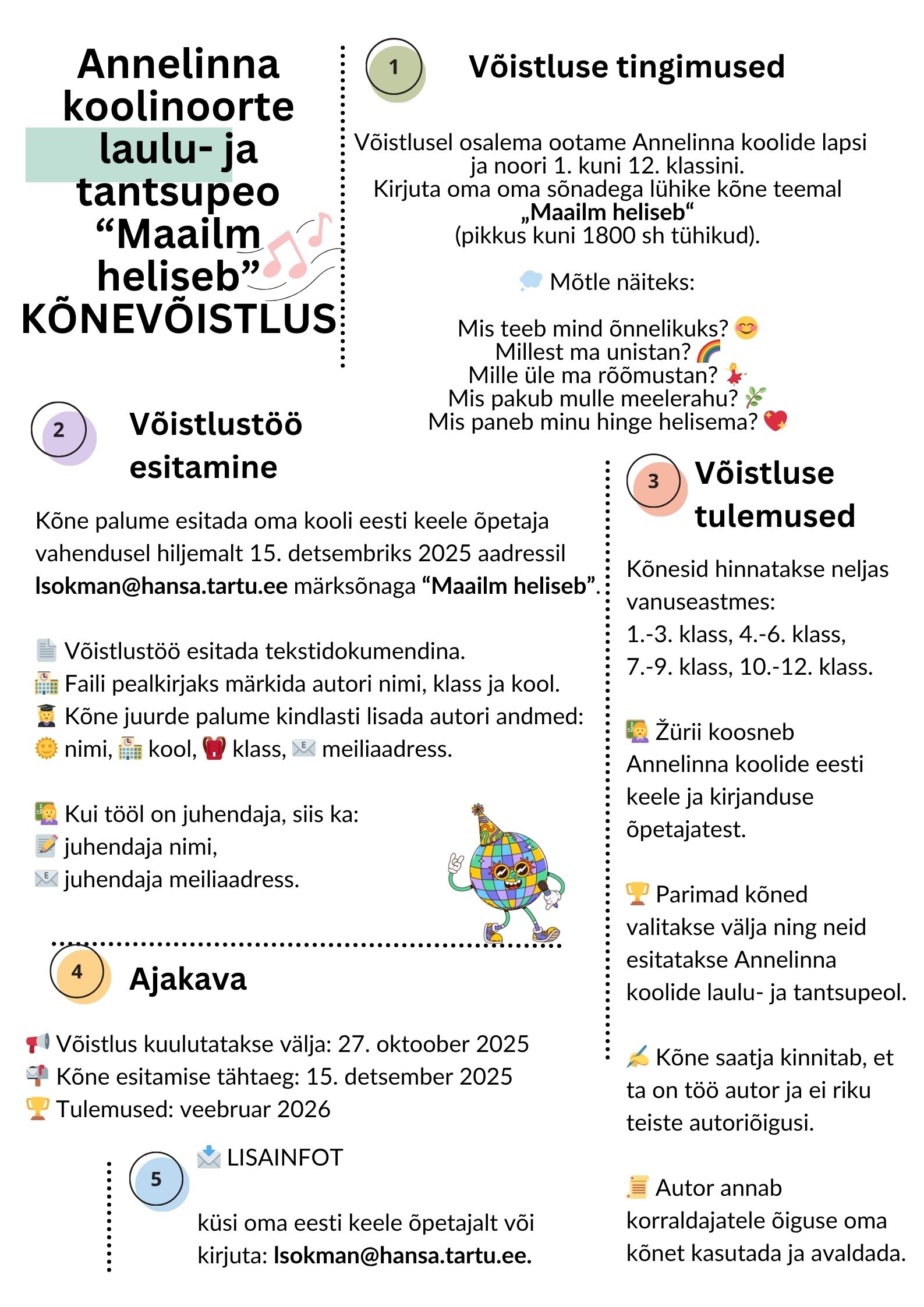 Annelinna koolinoorte laulu- ja tantsupeo “Maailm heliseb” KÕNEVÕISTLUS